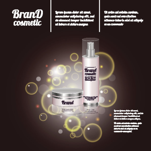 3D逼真的化妆品瓶广告模板。化妆品品牌广告概念设计与泡沫和闪光图片下载