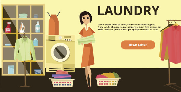 矢量洗衣横横幅在平坦的风格图片下载
