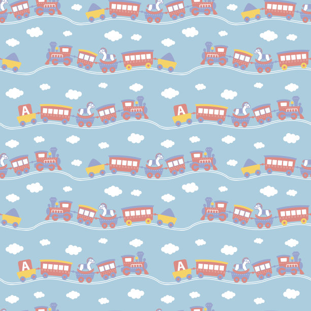 无缝图案与可爱的玩具火车。图片下载