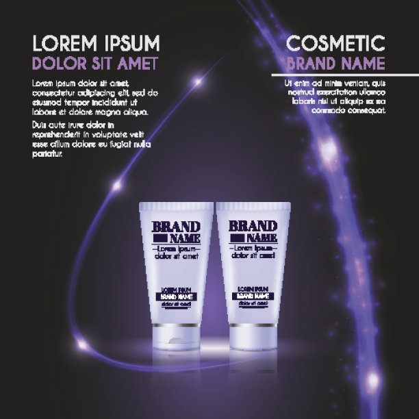 3D逼真的化妆品瓶广告模板。化妆品品牌的广告概念设计与发光闪闪的抽象背景图片下载