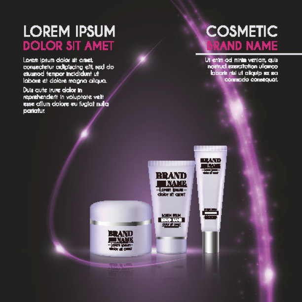 3D逼真的化妆品瓶广告模板。化妆品品牌的广告概念设计与发光闪闪的抽象背景图片下载