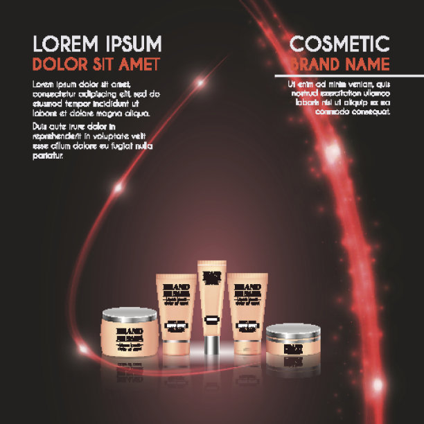 3D逼真的化妆品瓶广告模板。化妆品品牌的广告概念设计与发光闪闪的抽象背景图片下载