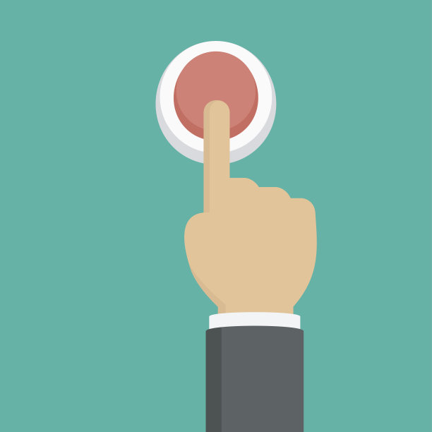 手按红色按钮，俯视图，平面风格图片下载