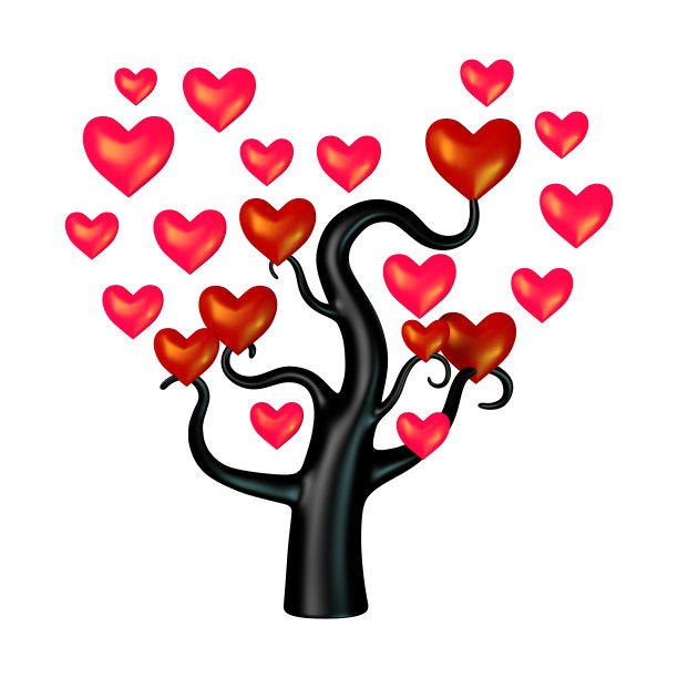 3D渲染心形树在白色图片下载