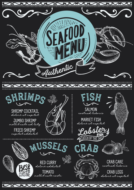 海鲜餐厅菜单，食物模板。图片下载