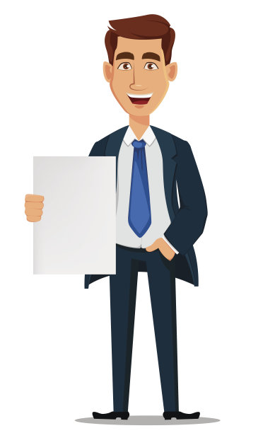 正装商人拿着空白牌，卡通人物。图片下载