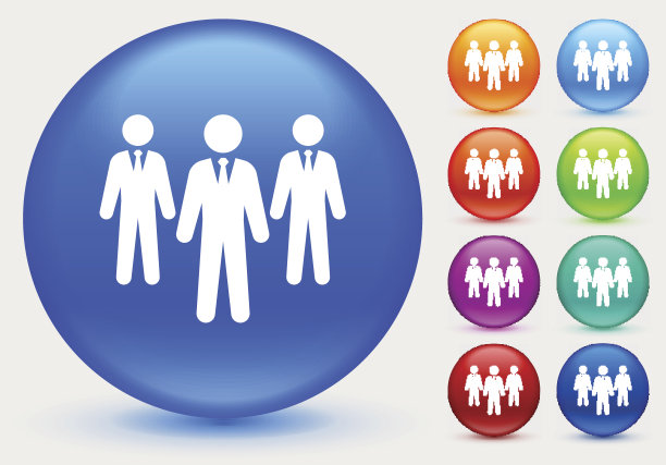 业务团队在闪亮的蓝色圆形按钮图片下载