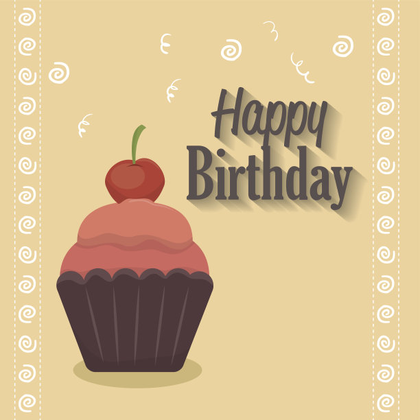 生日快乐纸杯蛋糕孤立图标设计图片下载