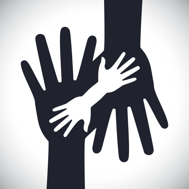 帮助设计。人手图标。平面插图，矢量图片下载