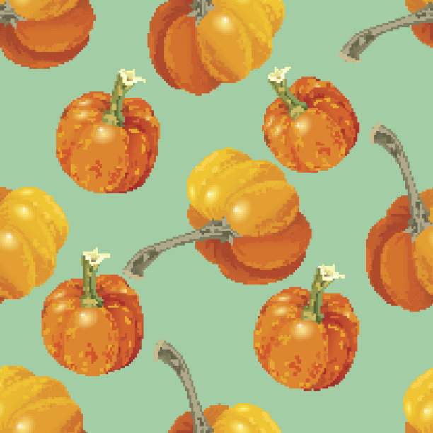 橙色南瓜无缝图案。向量素材图片