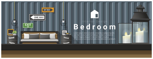 室内设计以桌面和现代卧室背景，矢量，插图图片下载