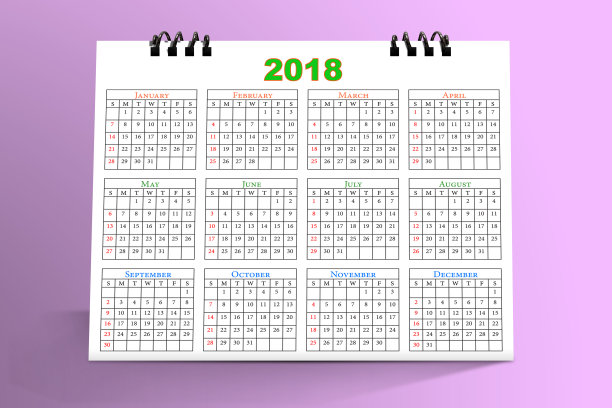 桌面日历设计2018年与模型在粉红色的背景图片下载