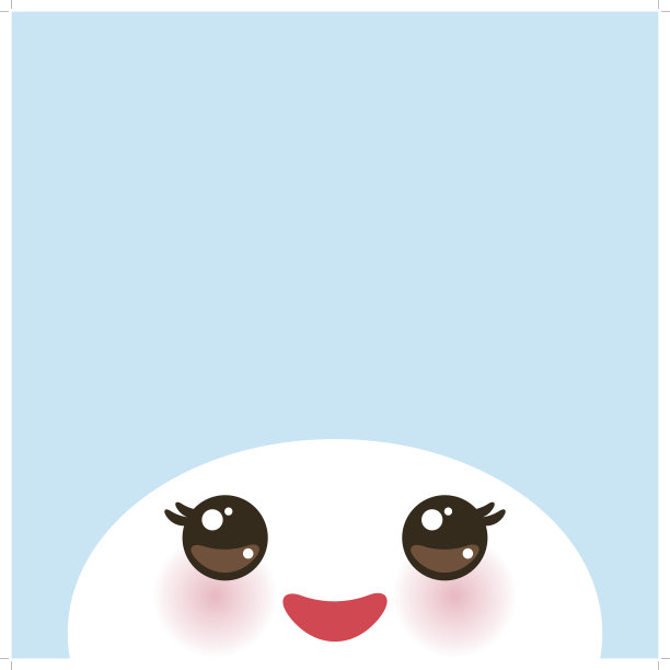 可爱有趣的白色口鼻，粉红色的脸颊和眼睛在浅蓝色的背景。向量图片下载