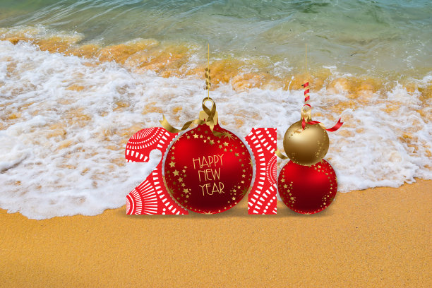 2018年的新年即将到来——2018年沙滩上的球图片下载