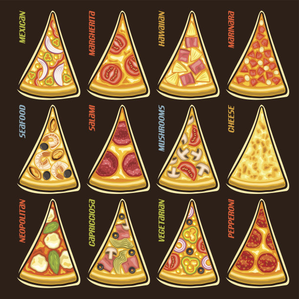 意大利披萨的向量集切片图片下载