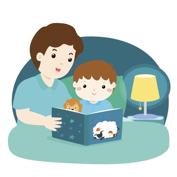 一个矢量插图的父亲读睡前故事给他的儿子。图片下载
