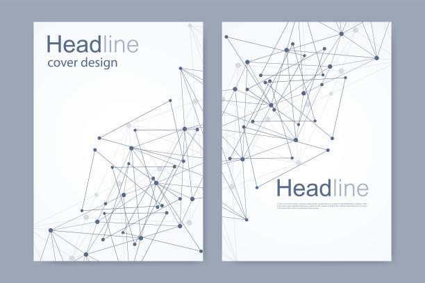科学的宣传册设计模板。矢量传单布局，分子结构与连接线和点。科学图案原子DNA与元素为杂志，传单，封面，海报设计。图片下载