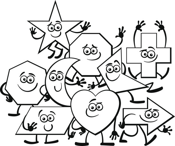 卡通几何形状着色页图片下载