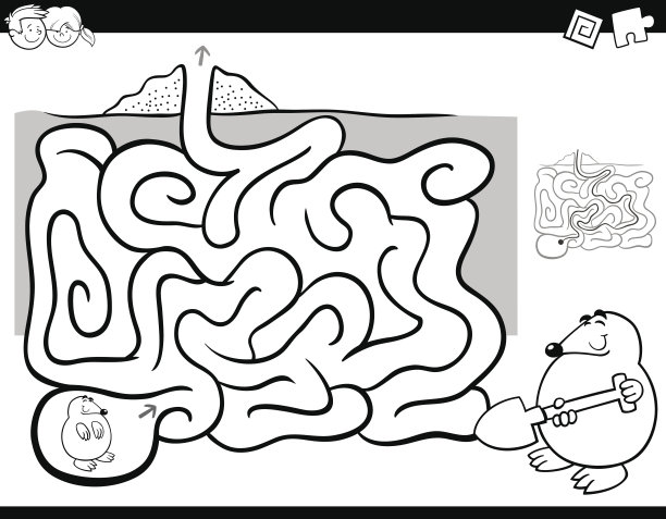 迷宫活动着色书与鼹鼠动物图片下载