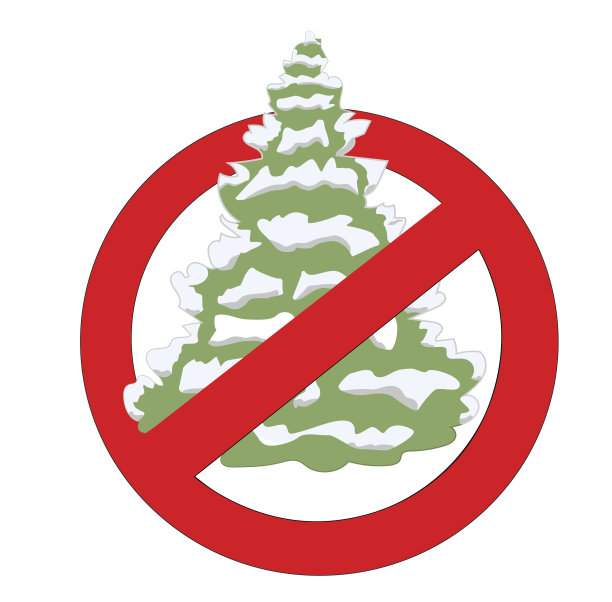 挂着圣诞树的禁止标志。矢量插图。图片下载