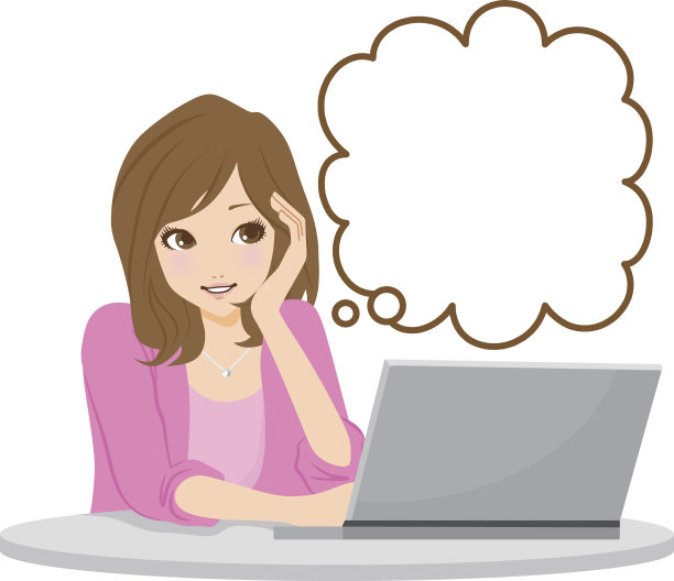 女人和电脑。图片下载