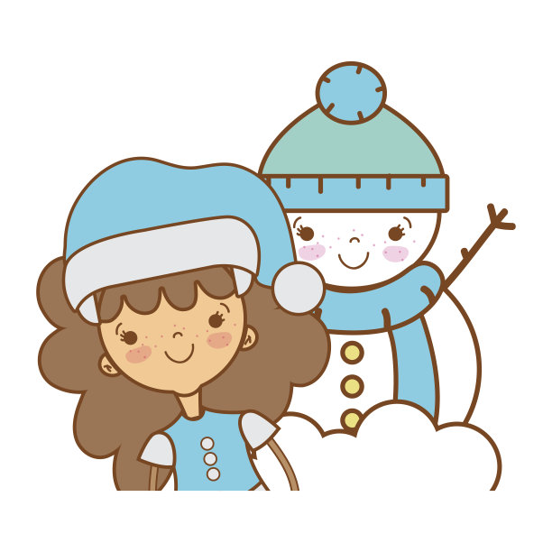 女孩和圣诞服装和雪人设计图片下载