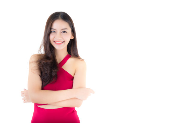 美丽的年轻亚洲女人微笑的肖像孤立在白色的背景。女模特的概念。图片下载