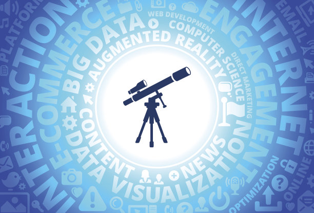 望远镜和取景器上的三脚架图标在互联网现代技术词汇背景下图片下载