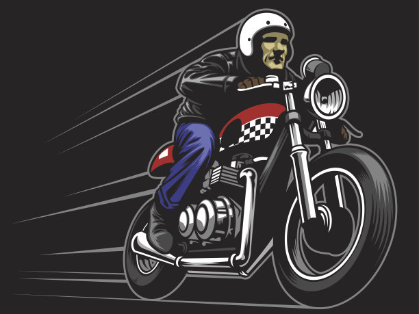 男人骑着一辆定制的老式摩托车图片下载