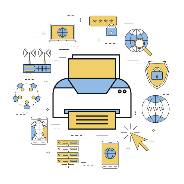圆形概念与虚拟打印机图标图片下载