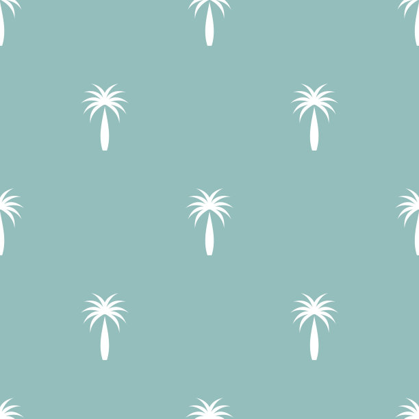无缝模式。椰子树，棕榈树，白色图片上的软蓝色背景。使用背景，墙纸，瓷砖地板，织物，书籍，和任何你想要的。图片下载