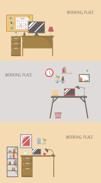 工作场所的平面室内概念。带工作场所的家庭房间。图片下载