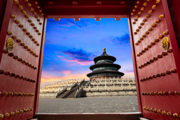 天坛日落景观在中国北京，中国符号图片下载