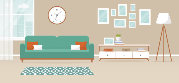 客厅的内部。向量旗帜。图片下载