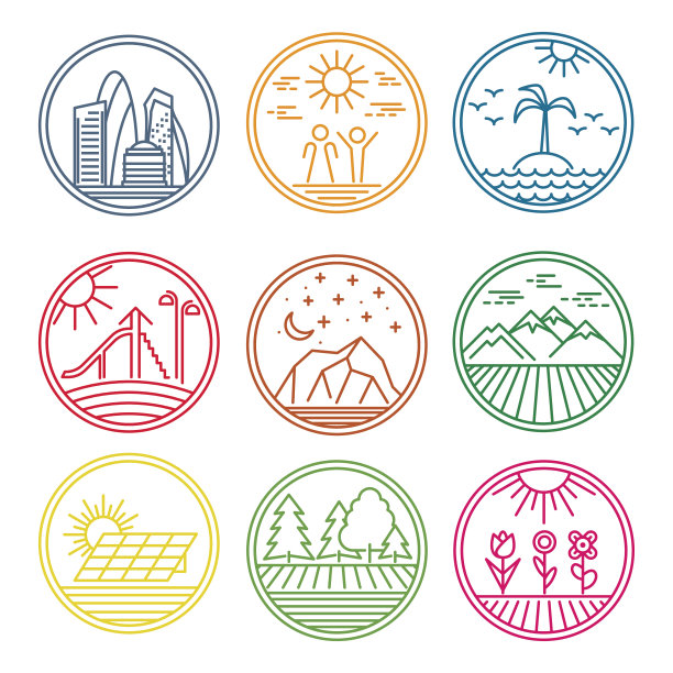 彩色圆形线性图标图片下载