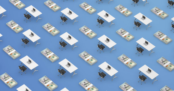 办公桌和美元钞票的商业概念图片下载