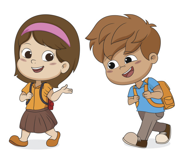 孩子走路去上学。回到学校。图片下载