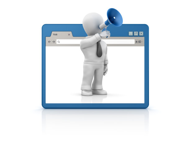 网络浏览器和商人与扩音器- 3D渲染图片下载