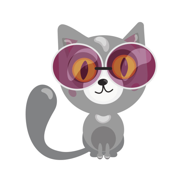 卡通人物在平面艺术风格。猫坐在眼镜里。矢量图图片下载