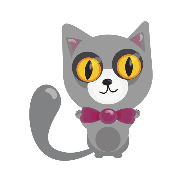 卡通人物在平面艺术风格。猫坐在领结。矢量图图片下载