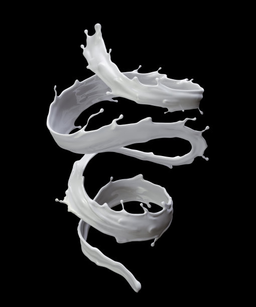 3d渲染，数字插图，牛奶，螺旋液体飞溅，白色波浪，孤立在黑色背景图片下载