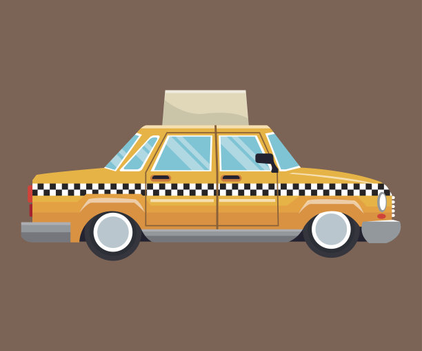 出租车侧视图与宣传棕色背景图片下载