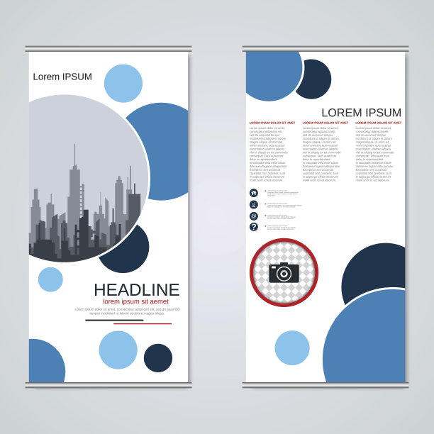 卷起两面旗帜矢量模板图片下载