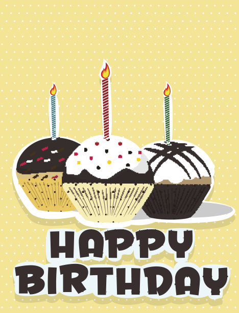 有插图的纸杯蛋糕生日卡片图片下载