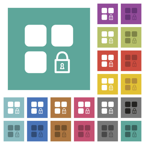 锁组件方形平面多色图标图片下载