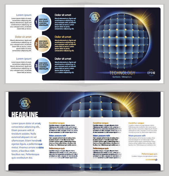 小册子设计的例子。全球通信。图片下载