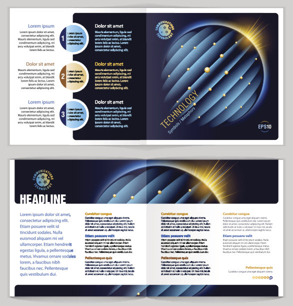 小册子设计的例子。全球通信。图片下载