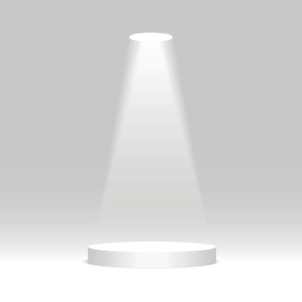 白色的圆的讲台。基座,场景,聚光灯下。矢量插图。素材图片
