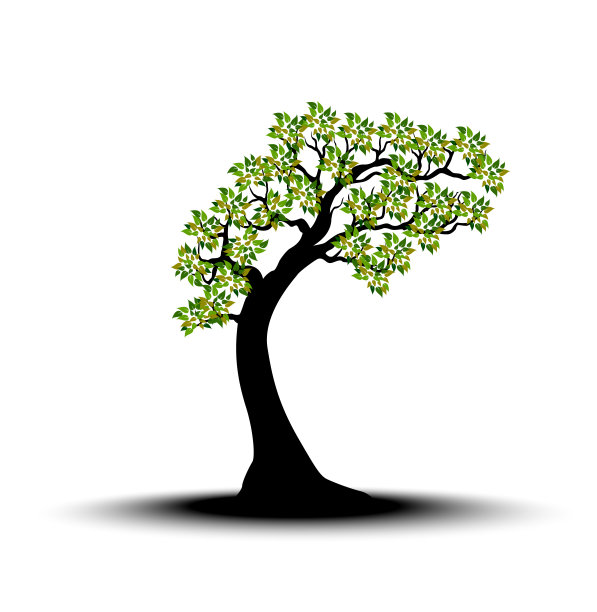 装饰绿树剪影与绿色的叶子图片下载