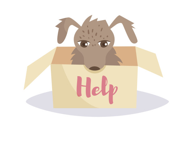 盒子里的流浪狗。向量。卡通。孤立的图片下载